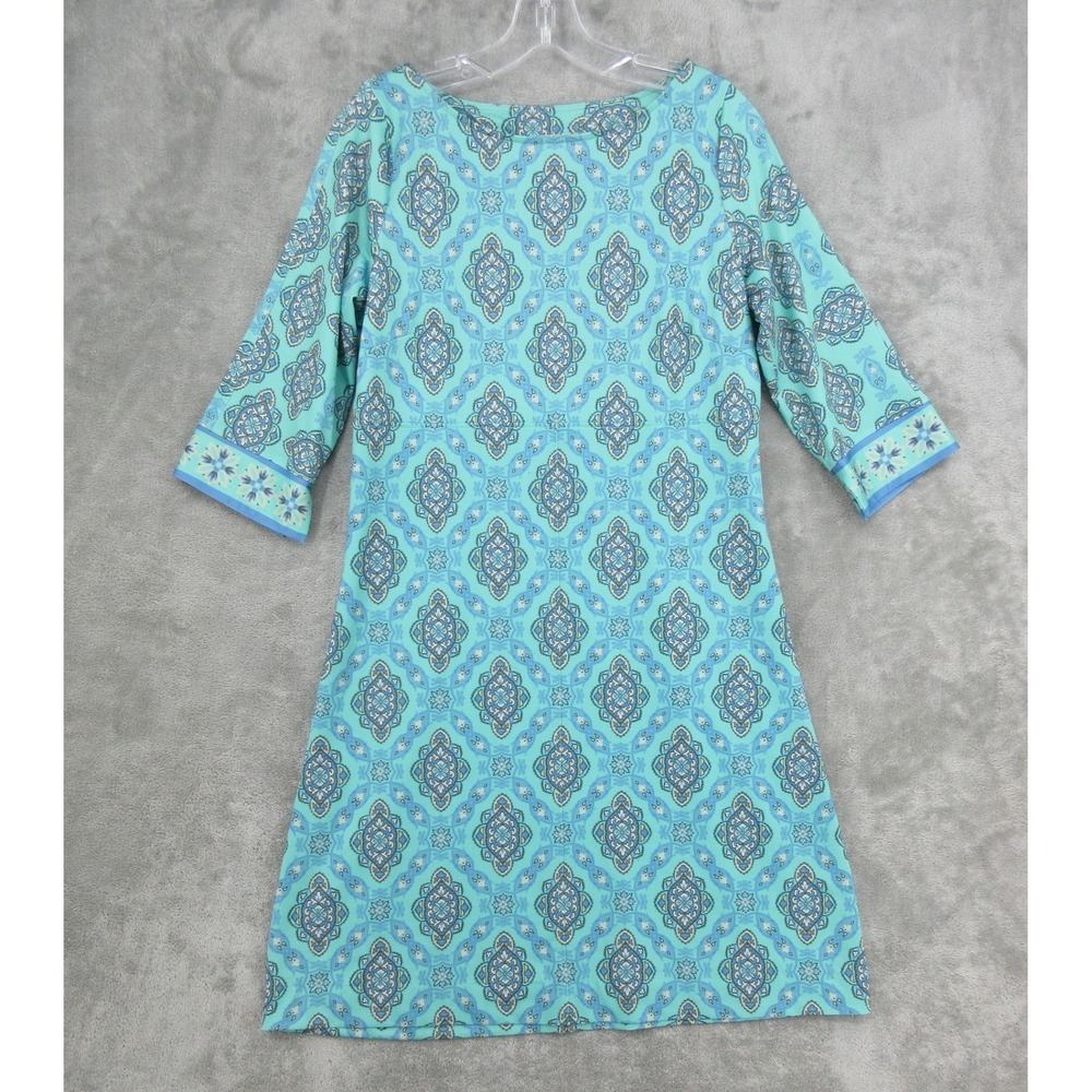 Gretchen Scott Dress Womens Size M  Medallion Sheath Boho Stretch Knit Turquoise